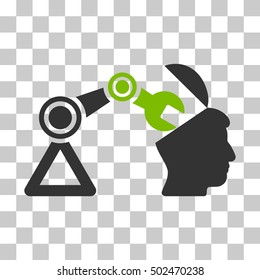 Eco Green And Gray Open Head Surgery Manipulator interface toolbar icon. Vector pictogram style is a flat bicolor symbol on chess transparent background.
