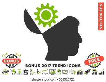 Eco Green And Gray Open Head Gear pictogram with bonus 2017 trend clip art. Vector illustration style is flat iconic bicolor symbols, white background.