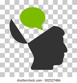 Eco Green And Gray Open Mind Opinion interface toolbar icon. Vector pictogram style is a flat bicolor symbol on chess transparent background.