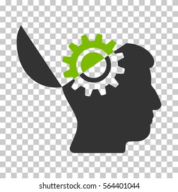 Eco Green And Gray Open Mind Gear interface icon. Vector pictogram style is a flat bicolor symbol on chess transparent background.