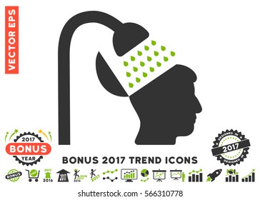 Eco Green And Gray Open Mind Shower pictograph with bonus 2017 trend pictograms. Vector illustration style is flat iconic bicolor symbols, white background.