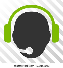 Eco Green And Gray Operator Head interface pictogram. Vector pictograph style is a flat bicolor symbol on diagonal hatch transparent background.