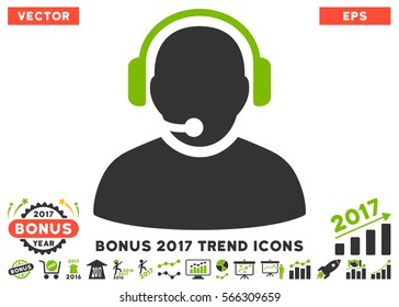 Eco Green And Gray Operator icon with bonus 2017 trend design elements. Vector illustration style is flat iconic bicolor symbols, white background.