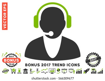 Eco Green And Gray Operator icon with bonus 2017 trend symbols. Vector illustration style is flat iconic bicolor symbols, white background.