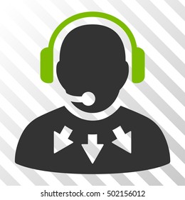 Eco Green And Gray Operator Message toolbar pictogram. Vector pictogram style is a flat bicolor symbol on diagonal hatch transparent background.