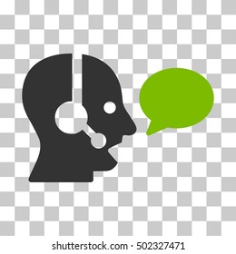 Eco Green And Gray Operator Message Balloon interface icon. Vector pictogram style is a flat bicolor symbol on chess transparent background.