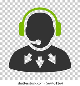 Eco Green And Gray Operator Message interface toolbar pictogram. Vector pictogram style is a flat bicolor symbol on chess transparent background.