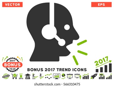 Eco Green And Gray Operator Message icon with bonus 2017 year trend images. Vector illustration style is flat iconic bicolor symbols, white background.