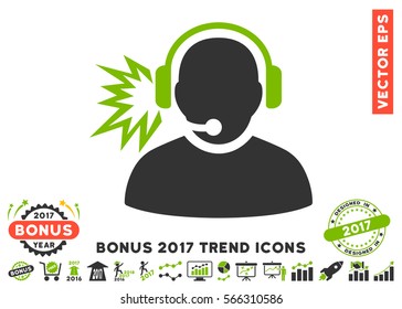 Eco Green And Gray Operator Message pictograph with bonus 2017 year trend symbols. Vector illustration style is flat iconic bicolor symbols, white background.