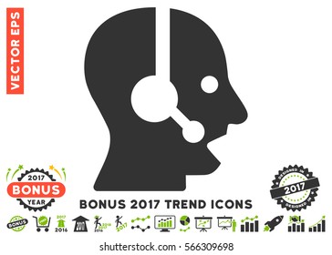 Eco Green And Gray Operator pictograph with bonus 2017 trend pictures. Vector illustration style is flat iconic bicolor symbols, white background.