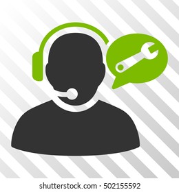 Eco Green And Gray Operator Service Message toolbar pictogram. Vector pictograph style is a flat bicolor symbol on diagonal hatch transparent background.