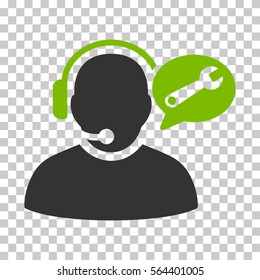 Eco Green And Gray Operator Service Message toolbar icon. Vector pictograph style is a flat bicolor symbol on chess transparent background.