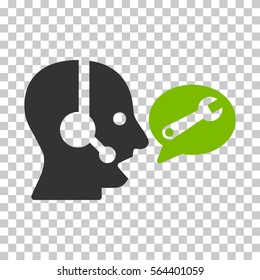 Eco Green And Gray Operator Service Message interface icon. Vector pictograph style is a flat bicolor symbol on chess transparent background.