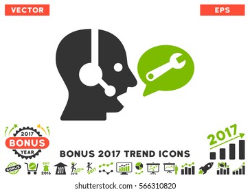 Eco Green And Gray Operator Service Message pictograph with bonus 2017 trend symbols. Vector illustration style is flat iconic bicolor symbols, white background.