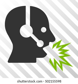 Eco Green And Gray Operator Shout interface toolbar pictogram. Vector pictograph style is a flat bicolor symbol on diagonal hatch transparent background.