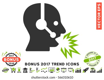 Eco Green And Gray Operator Shout pictograph with bonus 2017 trend images. Vector illustration style is flat iconic bicolor symbols, white background.