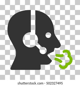 Eco Green And Gray Operator Speech interface toolbar icon. Vector pictogram style is a flat bicolor symbol on chess transparent background.