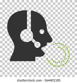 Eco Green And Gray Operator Speech interface toolbar icon. Vector pictograph style is a flat bicolor symbol on chess transparent background.