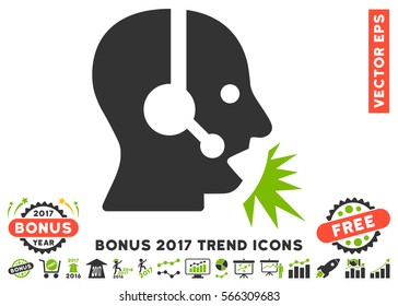 Eco Green And Gray Operator Speech icon with bonus 2017 trend clip art. Vector illustration style is flat iconic bicolor symbols, white background.