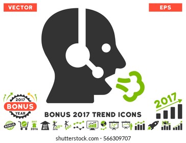 Eco Green And Gray Operator Speech pictogram with bonus 2017 trend pictograms. Vector illustration style is flat iconic bicolor symbols, white background.