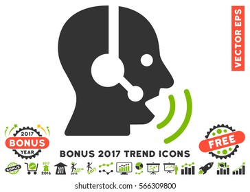 Eco Green And Gray Operator Speech Sound Waves pictograph with bonus 2017 trend images. Vector illustration style is flat iconic bicolor symbols, white background.
