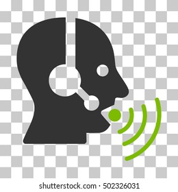 Eco Green And Gray Operator Talking Sound Waves interface icon. Vector pictogram style is a flat bicolor symbol on chess transparent background.