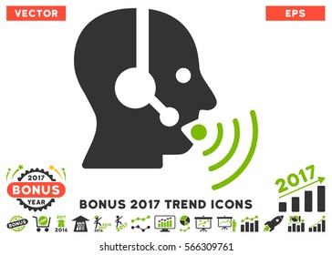Eco Green And Gray Operator Talking Sound Waves pictogram with bonus 2017 year trend design elements. Vector illustration style is flat iconic bicolor symbols, white background.