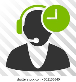 Eco Green And Gray Operator Time interface toolbar pictogram. Vector pictogram style is a flat bicolor symbol on diagonal hatch transparent background.