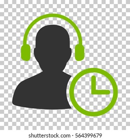 Eco Green And Gray Operator Time toolbar pictogram. Vector pictogram style is a flat bicolor symbol on chess transparent background.