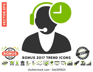 Eco Green And Gray Operator Time icon with bonus 2017 trend design elements. Vector illustration style is flat iconic bicolor symbols, white background.