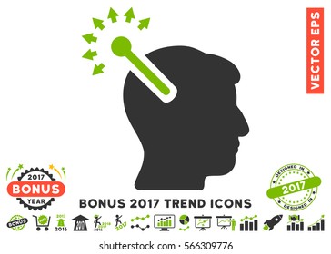 Eco Green And Gray Optical Neural Interface icon with bonus 2017 trend pictograph collection. Vector illustration style is flat iconic bicolor symbols, white background.