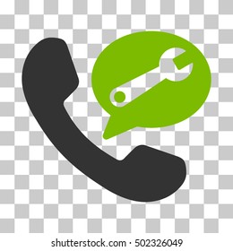Eco Green And Gray Phone Service Message interface toolbar icon. Vector pictograph style is a flat bicolor symbol on chess transparent background.