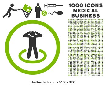 Eco Green And Gray Prisoner vector bicolor rounded icon. Image style is a flat icon symbol inside a circle, white background. Bonus set includes 1000 medical business pictograms.