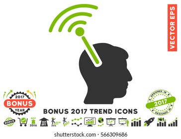 Eco Green And Gray Radio Neural Interface pictograph with bonus 2017 trend images. Vector illustration style is flat iconic bicolor symbols, white background.