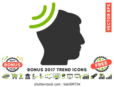 Eco Green And Gray Radio Reception Brain icon with bonus 2017 year trend design elements. Vector illustration style is flat iconic bicolor symbols, white background.