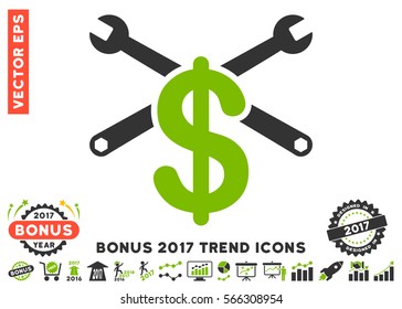 Eco Green And Gray Repair Service Price icon with bonus 2017 trend elements. Vector illustration style is flat iconic bicolor symbols, white background.