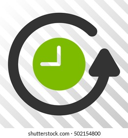Eco Green And Gray Restore Clock interface icon. Vector pictograph style is a flat bicolor symbol on diagonal hatch transparent background.