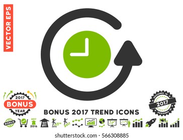 Eco Green And Gray Restore Clock pictogram with bonus 2017 year trend pictures. Vector illustration style is flat iconic bicolor symbols, white background.