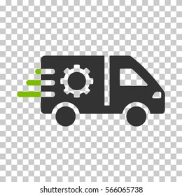 Eco Green And Gray Service Car interface toolbar pictogram. Vector pictogram style is a flat bicolor symbol on chess transparent background.
