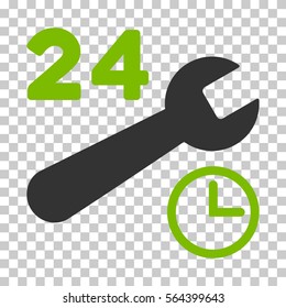 Eco Green And Gray Service Hours interface toolbar icon. Vector pictogram style is a flat bicolor symbol on chess transparent background.