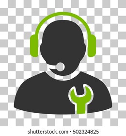 Eco Green And Gray Service Operator interface toolbar icon. Vector pictogram style is a flat bicolor symbol on chess transparent background.
