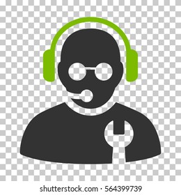 Eco Green And Gray Service Operator toolbar pictogram. Vector pictograph style is a flat bicolor symbol on chess transparent background.