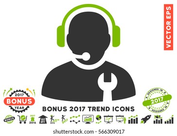 Eco Green And Gray Service Operator pictograph with bonus 2017 trend icon set. Vector illustration style is flat iconic bicolor symbols, white background.