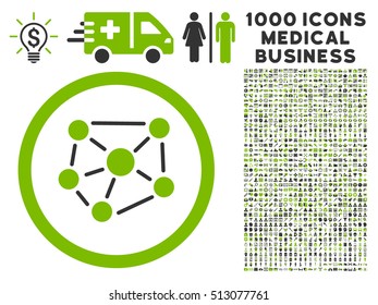 Eco Green And Gray Social Graph vector bicolor rounded icon. Image style is a flat icon symbol inside a circle, white background. Bonus clipart contains 1000 healthcare business elements.