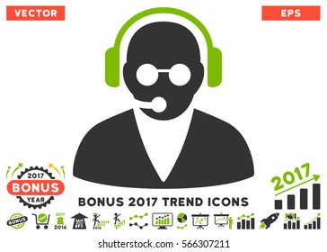 Eco Green And Gray Support Operator icon with bonus 2017 trend pictures. Vector illustration style is flat iconic bicolor symbols, white background.