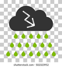 Eco Green And Gray Thunderstorm Rain Cloud interface icon. Vector pictograph style is a flat bicolor symbol on chess transparent background.
