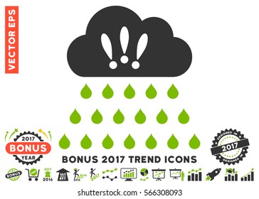 Eco Green And Gray Thunderstorm Rain Cloud pictograph with bonus 2017 trend pictograph collection. Vector illustration style is flat iconic bicolor symbols, white background.