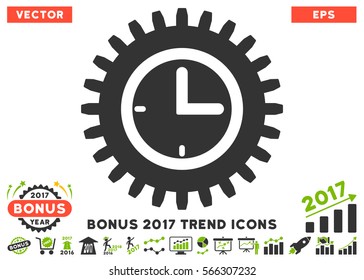 Eco Green And Gray Time Options icon with bonus 2017 year trend symbols. Vector illustration style is flat iconic bicolor symbols, white background.