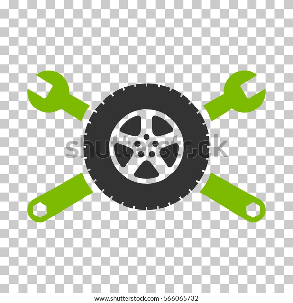 Eco Green And Gray Tire Service\
Wrenches interface toolbar pictogram. Vector pictogram style is a\
flat bicolor symbol on chess transparent\
background.