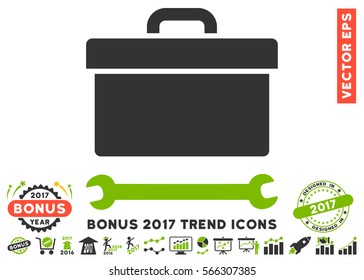 Eco Green And Gray Toolbox pictogram with bonus 2017 year trend images. Vector illustration style is flat iconic bicolor symbols, white background.